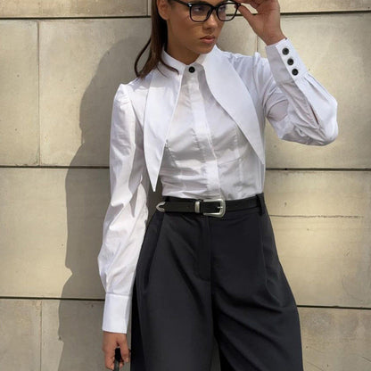French White Shirt Women Elegant Design Long Sleeve Blouse