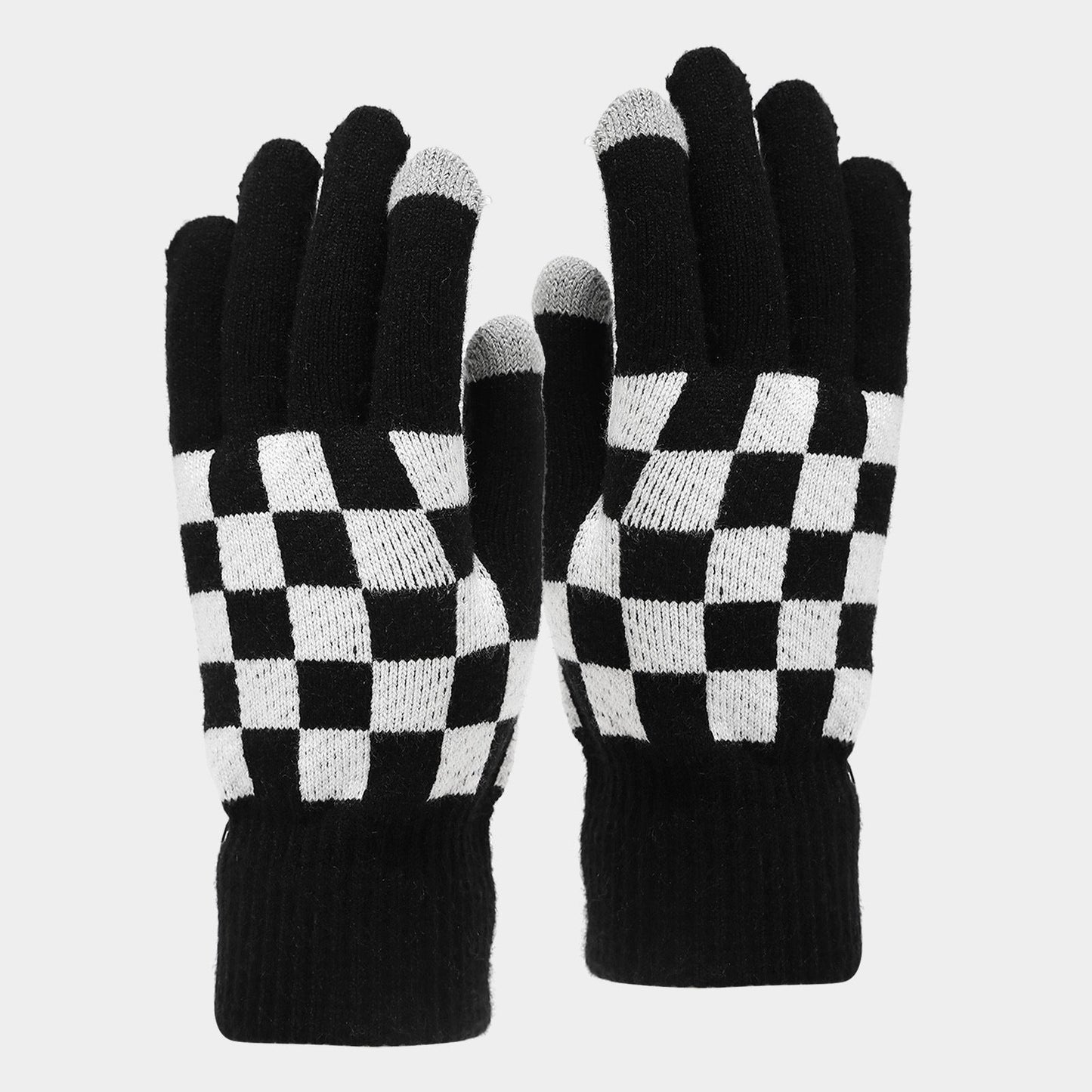 Winter Plaid Warm Hat Scarf Gloves Outdoor Sets
