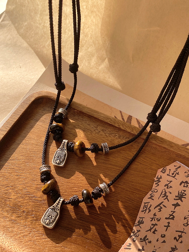 Small And High-End Design Sense Sterling Silver Zakiram Tibetan Style Rope Couple Necklace