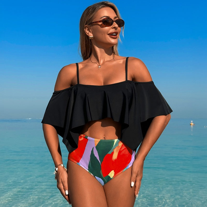 Women'S Striped High-Waisted Bikini Swimsuit With Padding