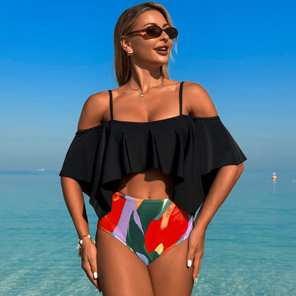 Women'S Striped High-Waisted Bikini Swimsuit With Padding