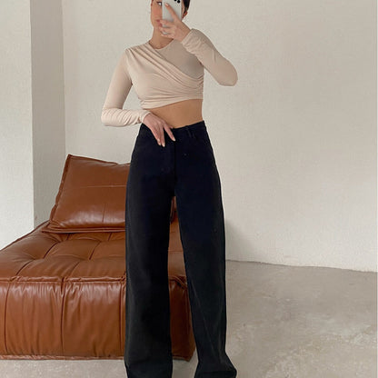 Multi-Color Wide-Leg Denim Pants for Women Casual Street Style