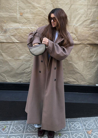 Oversized Double Breasted Wool Coat Khaki