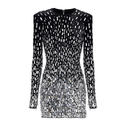 Sequined Velvet Long Sleeve Dress Casual