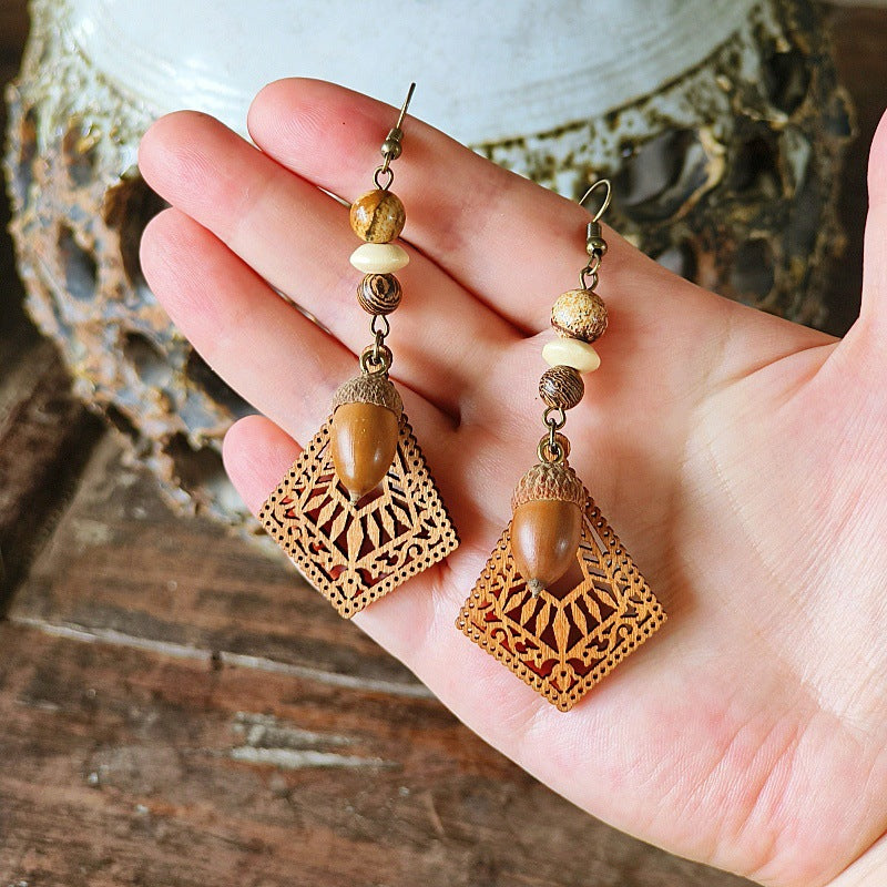 Geometric Bohemian Hollow Wood Earrings for Women