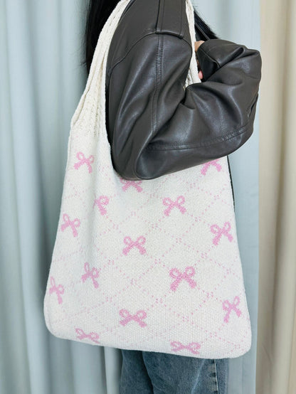 Bows Print LargeÂ Capacity Knit Shoulder Bag