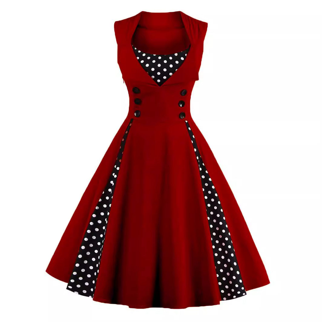 Gothic Retro Polka Dot Dress Elegant Midi Dress