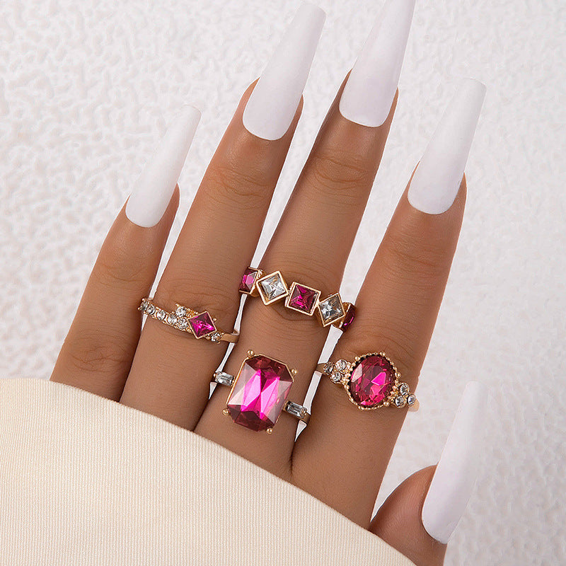 Snake Heart Shaped Gemstone Rings Jewelry Set