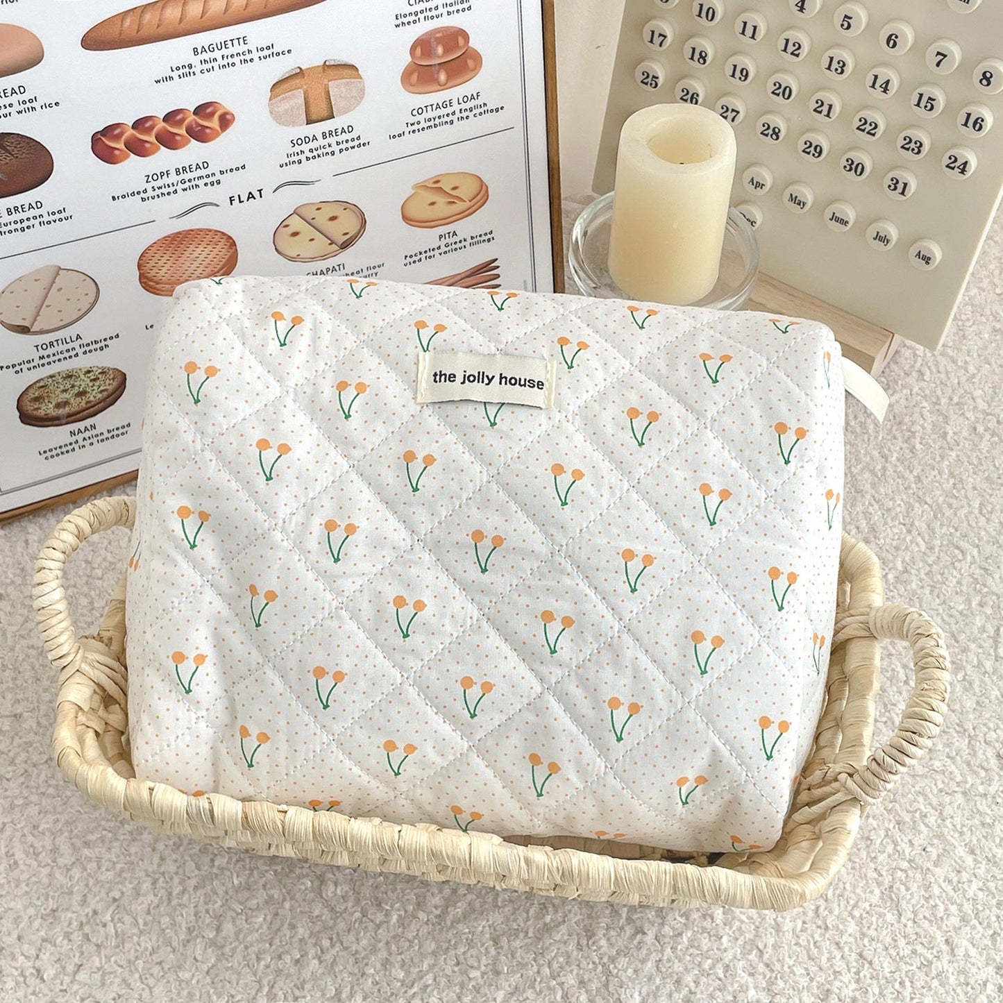 Cute Polka Dots Cherry Print Travel Makeup Bag