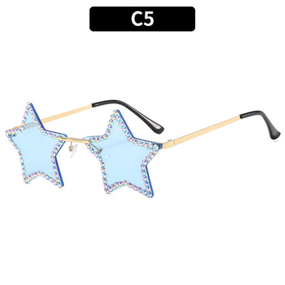 Fashionable Star-Shaped Rimless Sunglasses with Rhinestones