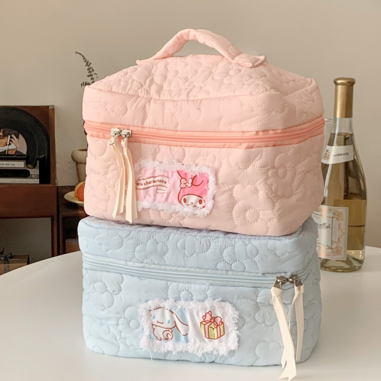Quilted Patch Cosmetic Bag Cute Portable Large Capacity Bag