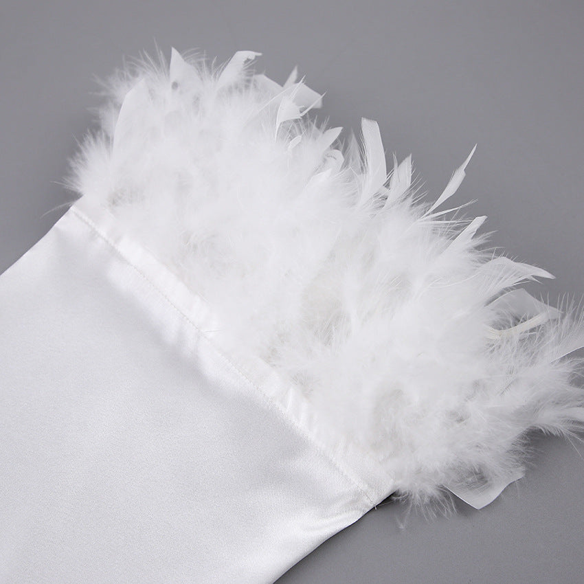 Feather Loose Waist Tie Long Dress