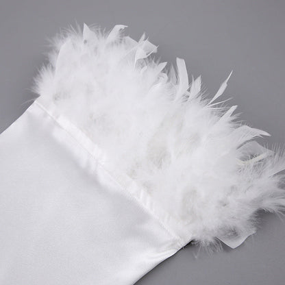 Feather Loose Waist Tie Long Dress
