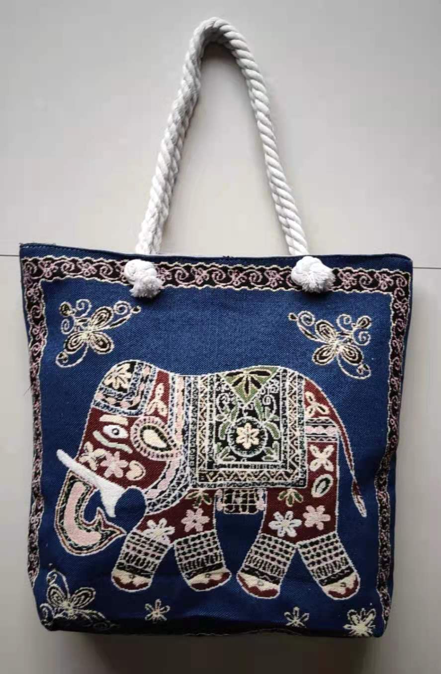 Double-Sided Ethnic Style Embroidery Bag Women'S Live Embroidery Peacock Elephant Canvas Bag