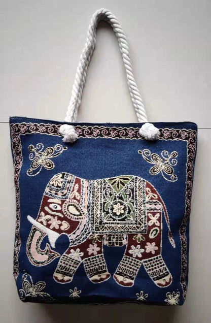 Double-Sided Ethnic Style Embroidery Bag Women'S Live Embroidery Peacock Elephant Canvas Bag