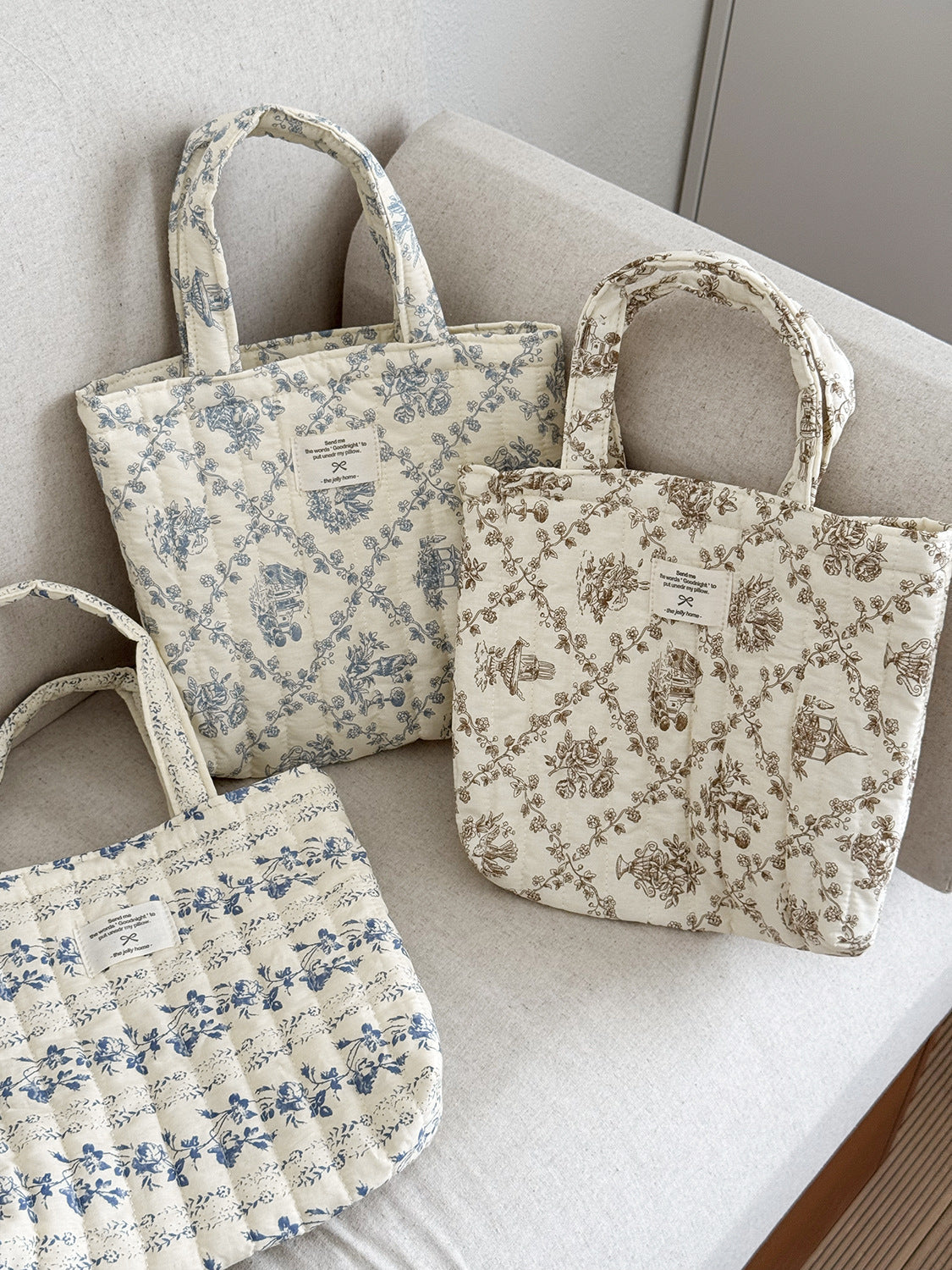 French Floral Handbag Vintage Soft Cotton Bag Casual Tote