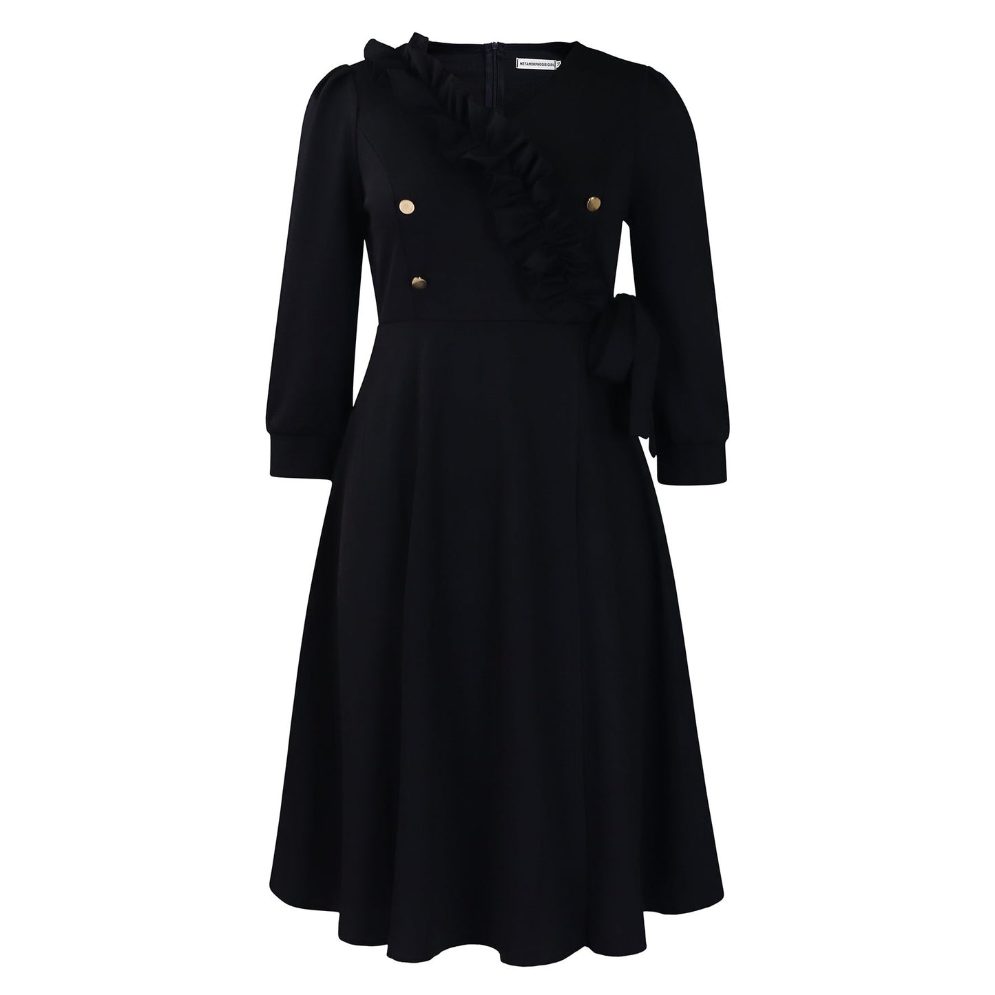 V-Neck Pleated High Waist A-Line Dress