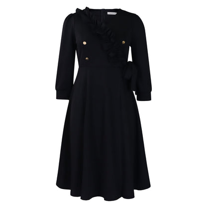 V-Neck Pleated High Waist A-Line Dress