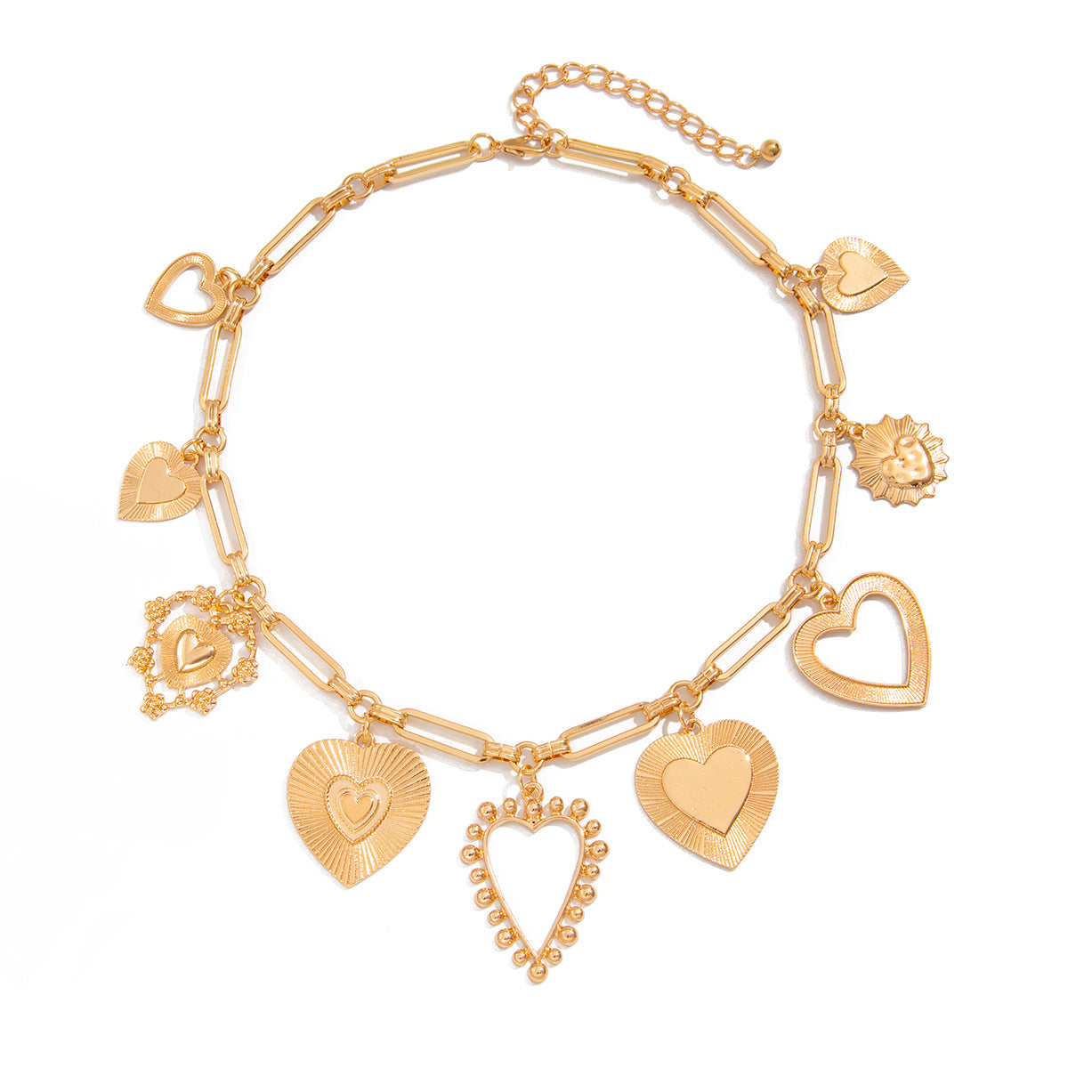 Heart-Shaped Metal Lava Pendant Necklace Trendy Sweet Style
