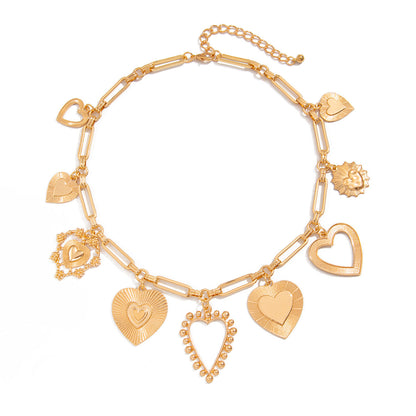 Heart-Shaped Metal Lava Pendant Necklace Trendy Sweet Style