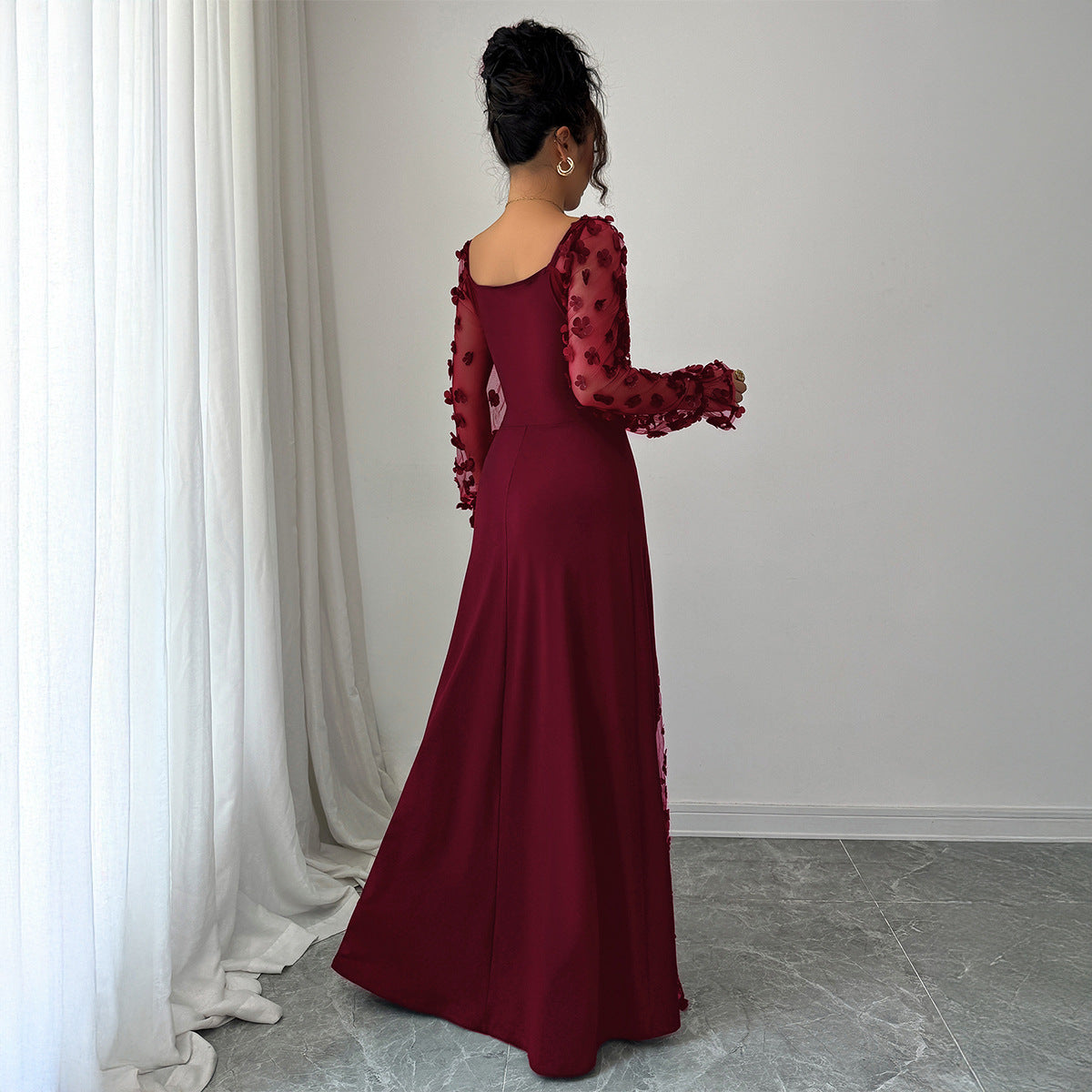 Elegant Hollow Out Long Sleeve Maxi Dress for Women