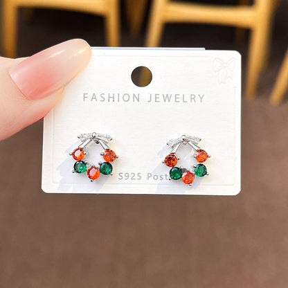 Elegant Christmas Wreath Rhinestone Stud Earrings