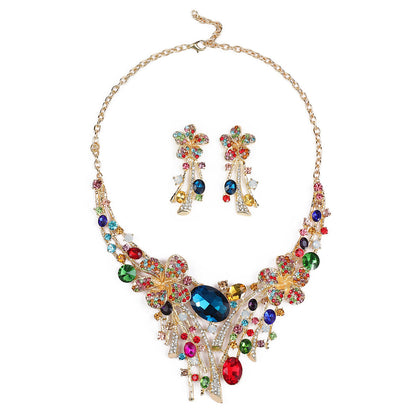 Bohemian Floral Statement Necklace and Earrings Set