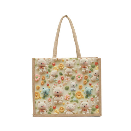 Stylish 3D Patterned Linen Tote Bag for Women