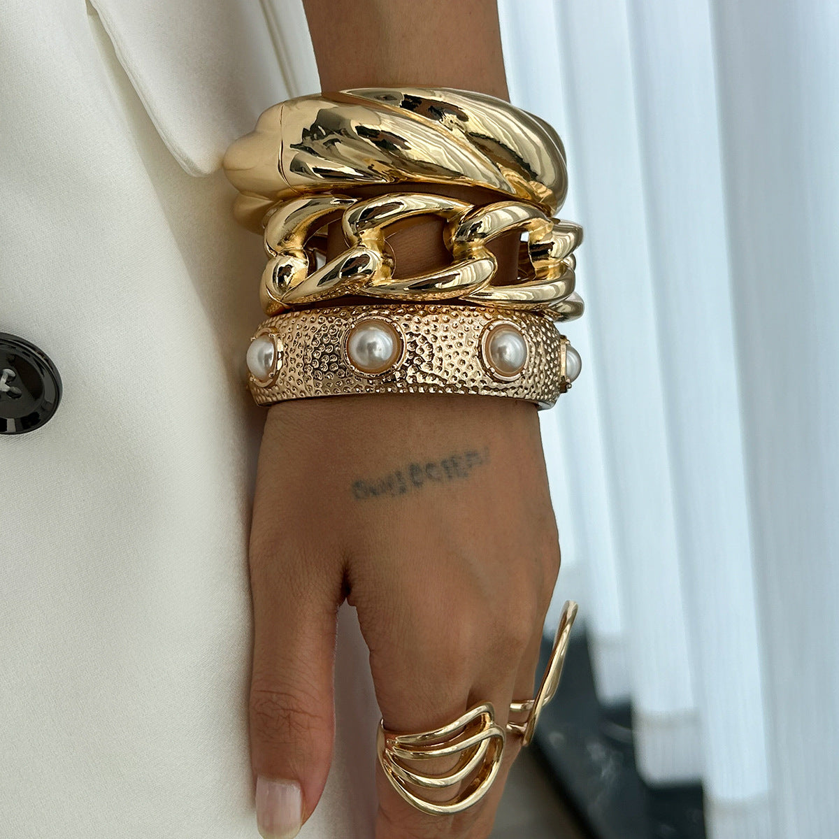 Thick Gold Irregular Twisted Bangle Bracelets