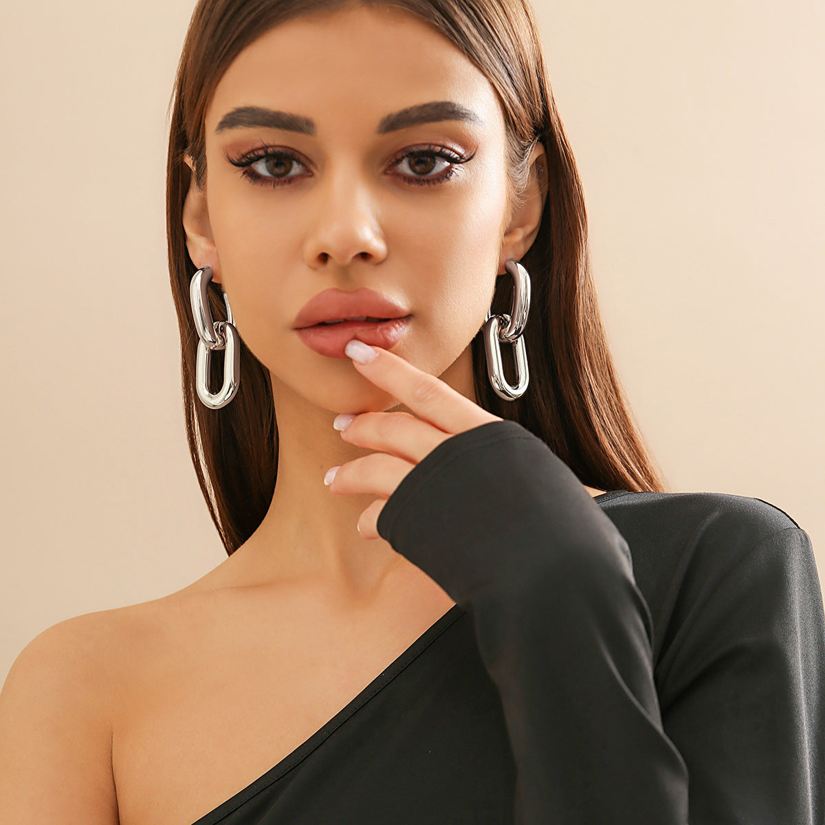 Geometric Metal Hoop Drop Earrings Trendy Casual Jewelry