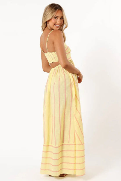 Striped Color Block Backless Spaghetti Dress