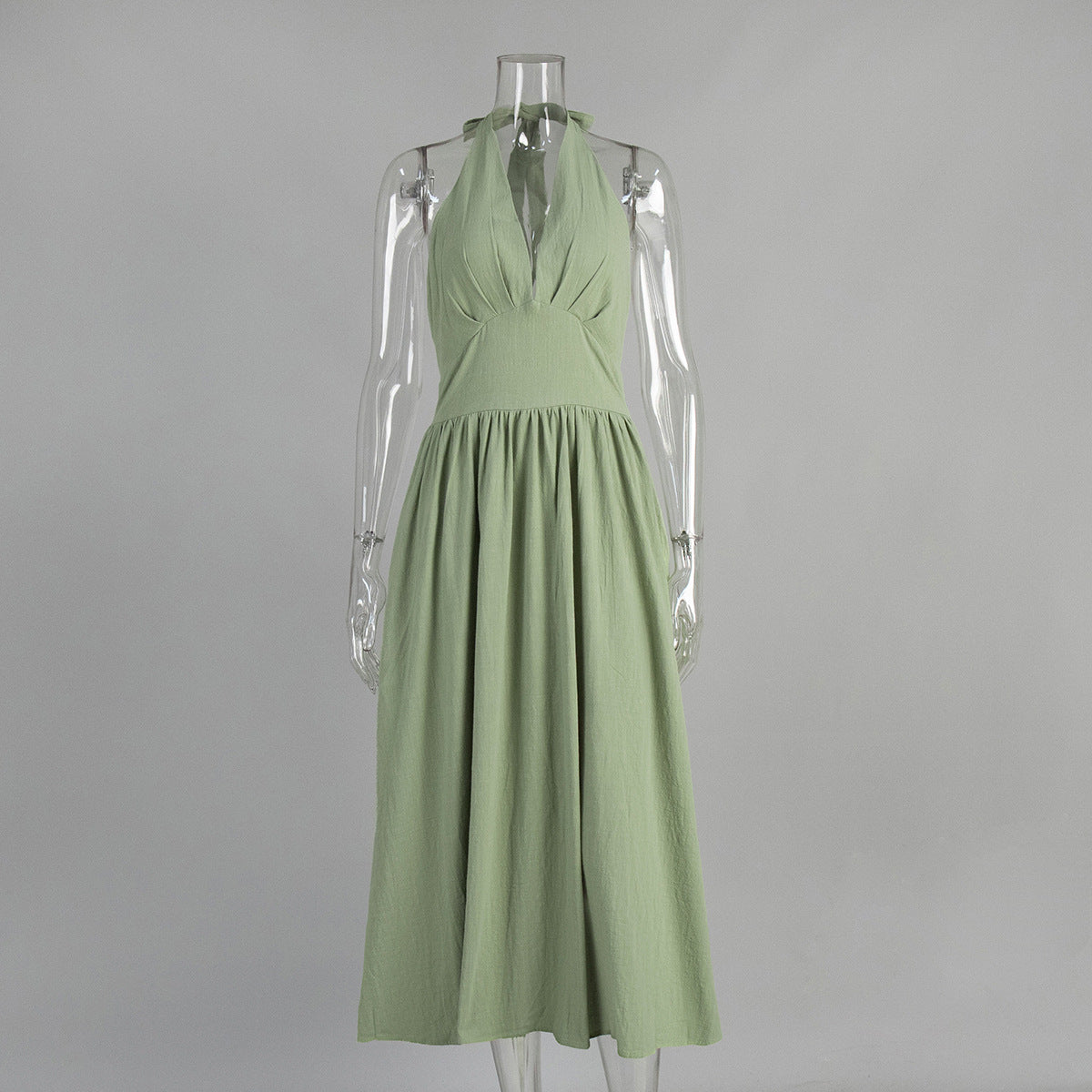 Cotton V-Neck Maxi Dress Casual Belted Style