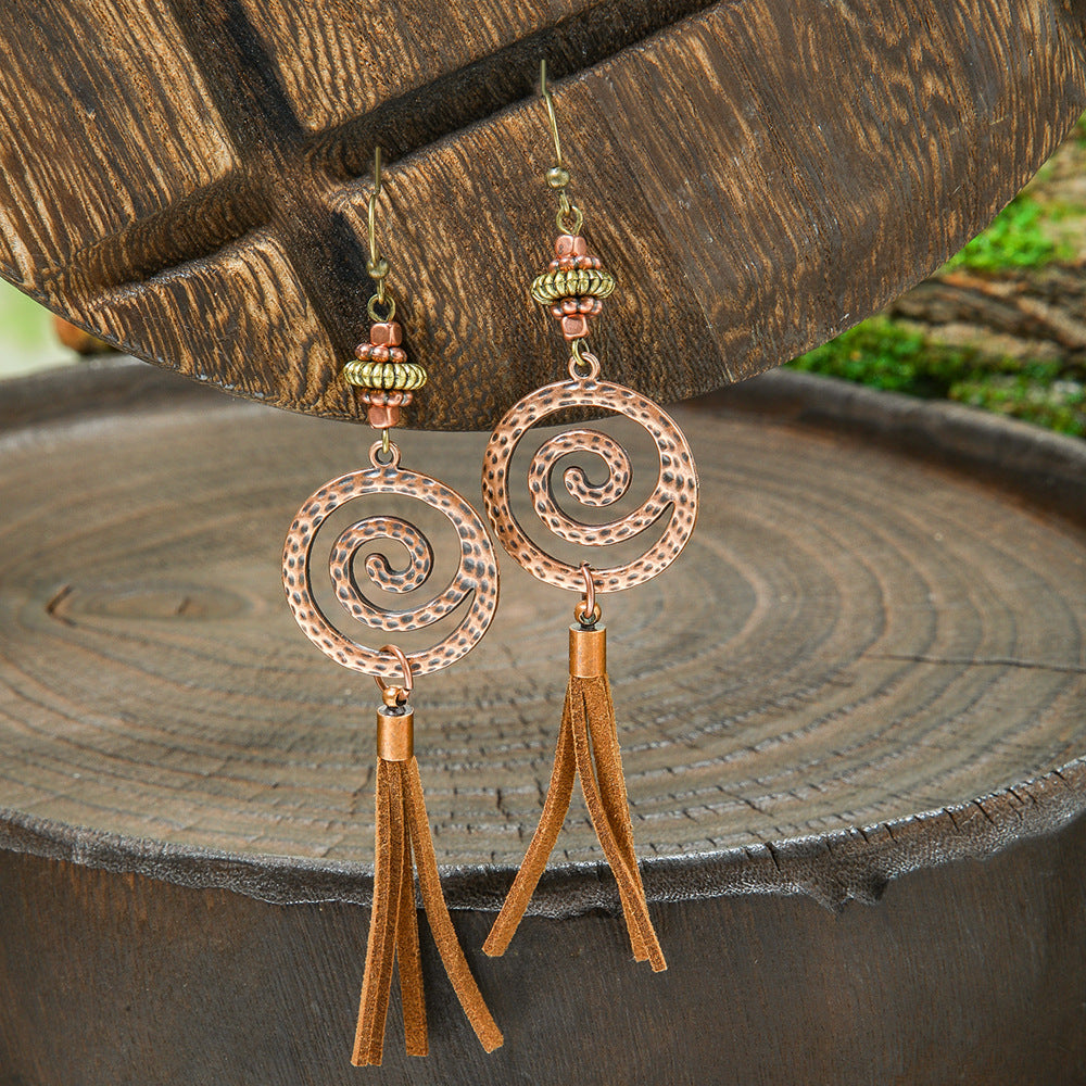 Bohemian Vintage Brown Earring Set Geometric Tassel Earrings