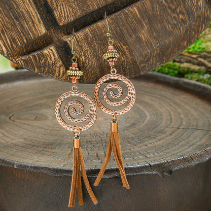 Bohemian Vintage Brown Earring Set Geometric Tassel Earrings