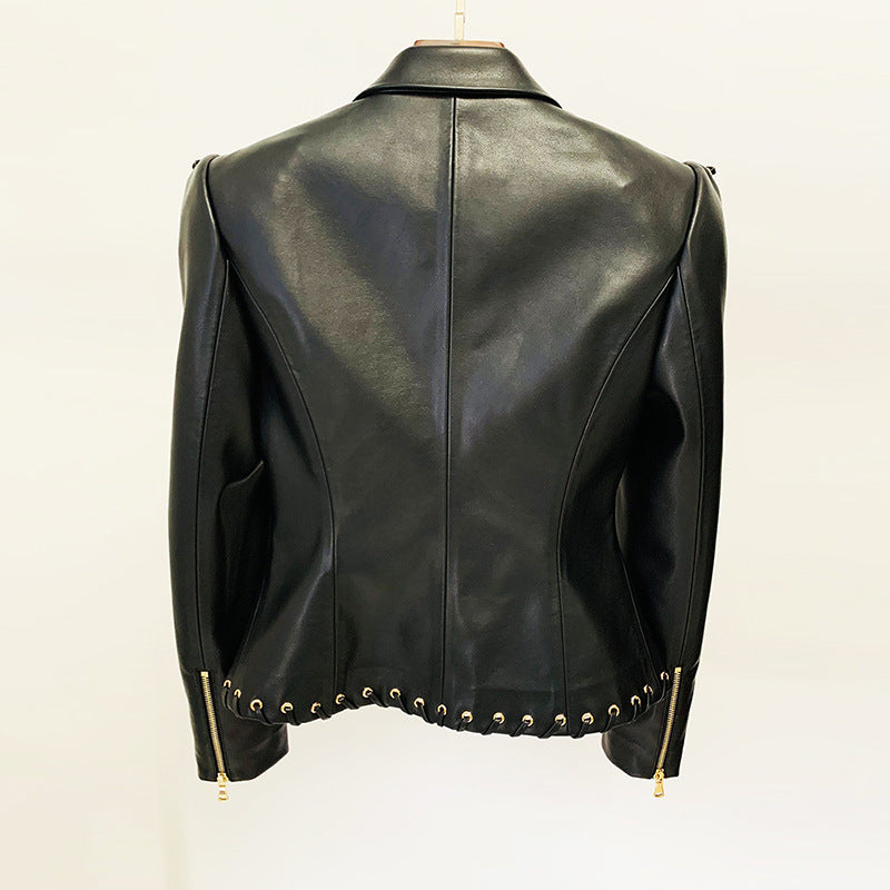 Faux Leather Jacket with Ropes and Slim Fit