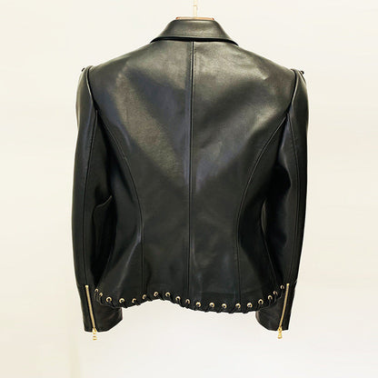 Faux Leather Jacket with Ropes and Slim Fit