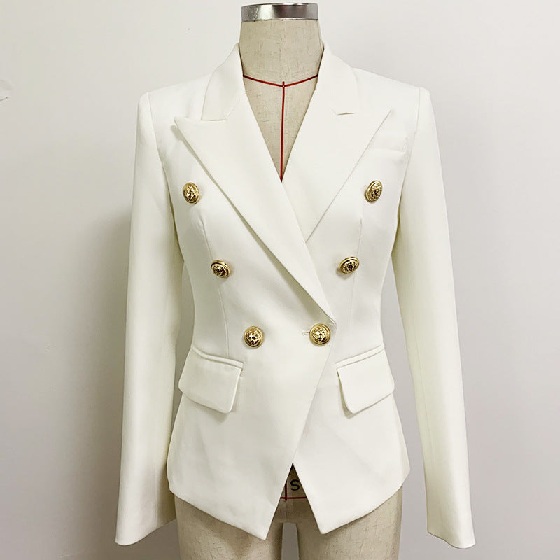 Double-Breasted Blazer With Metal Lion Head Button