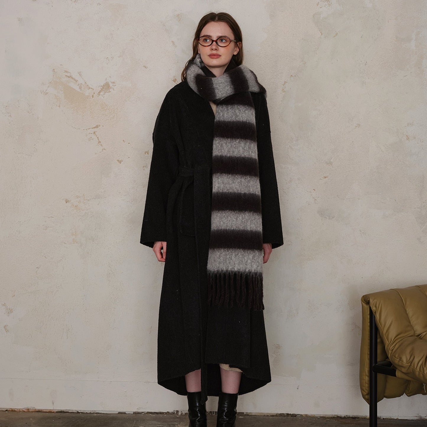 Striped Color Block Thicken Tassel Warm Scarve
