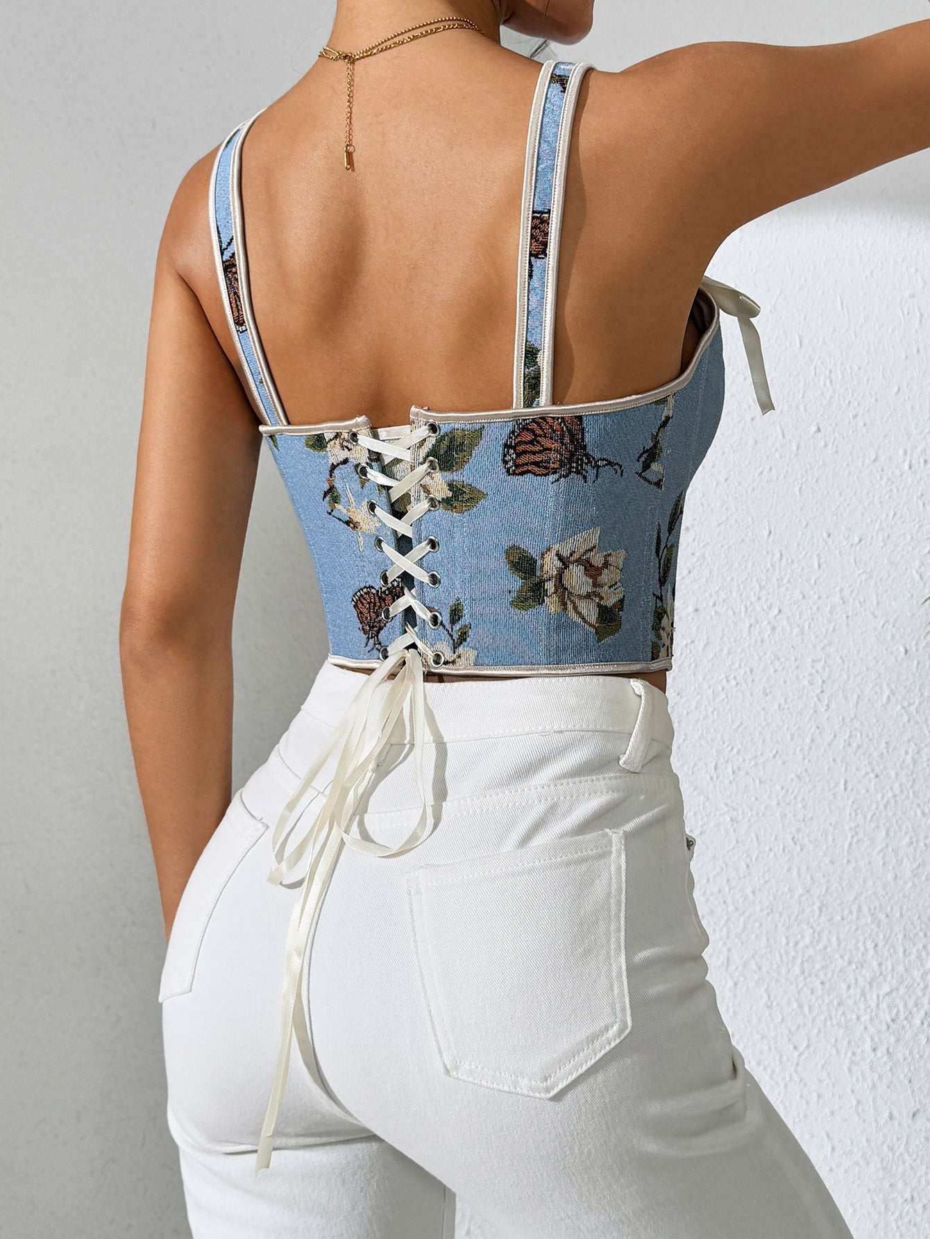 Sensual Floral Lace-Up Cami Top Vintage Style