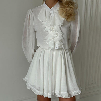 Elegant Ruffled Collar Long Sleeve Mini Dress