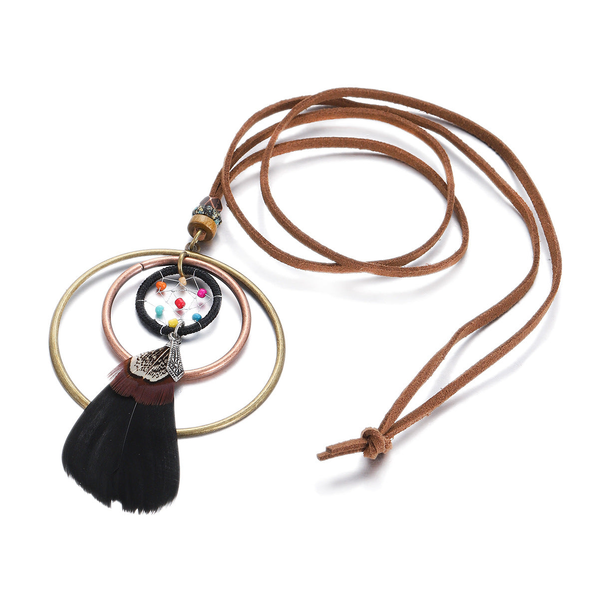 Indian Dreamcatcher Black Feather Tassel Necklace Fashion Jewelry