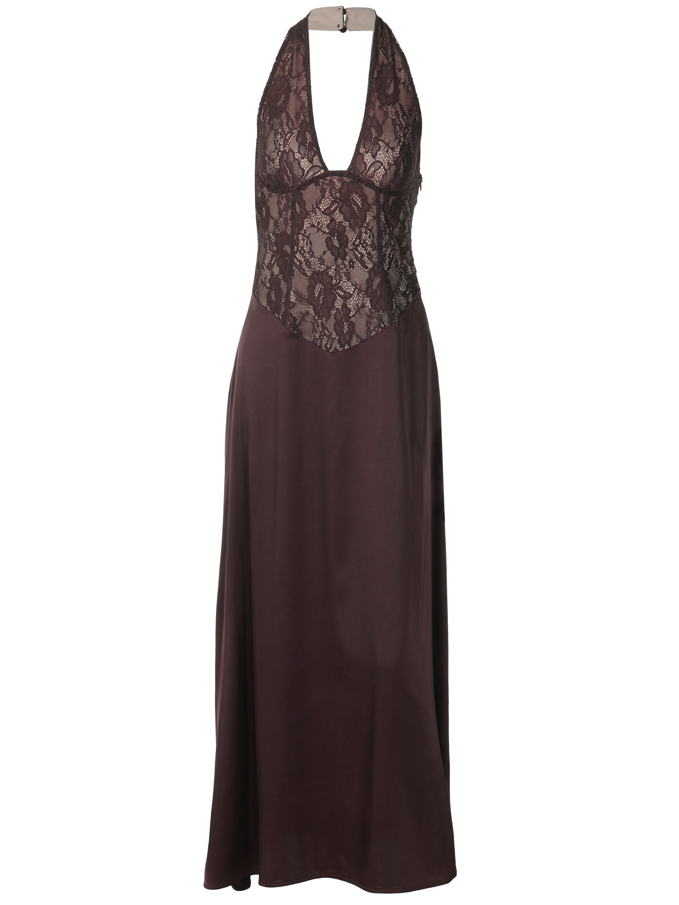 Backless Lace-Trimmed Deep V Neck Dress