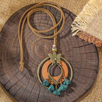 Trendy Ethnic-Inspired Butterfly Flower Necklace With Tassels