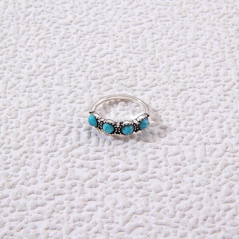 Vintage Geometric Turquoise Ring Set Alloy Fashion Jewelry