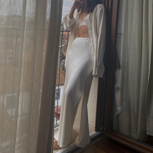 Elegant Satin Long Maxi Skirt With Side Slit