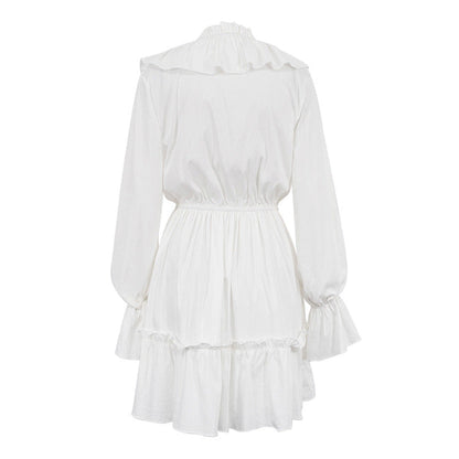 V-Neck Flounce Solid Color Mini Dress