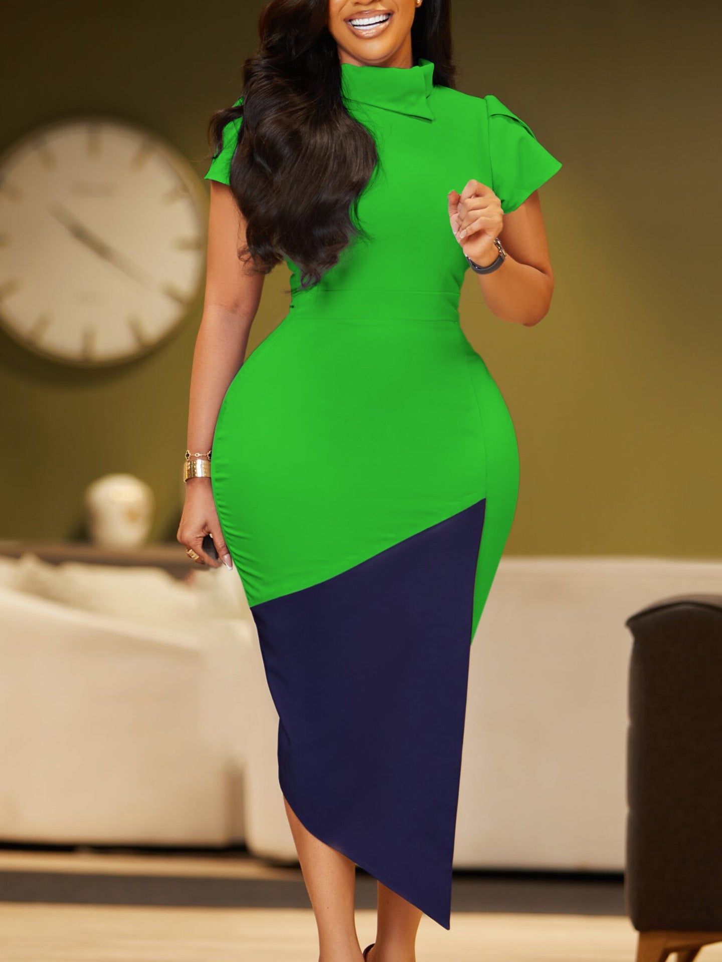 Stylish Color-Block Bodycon Pencil Dress