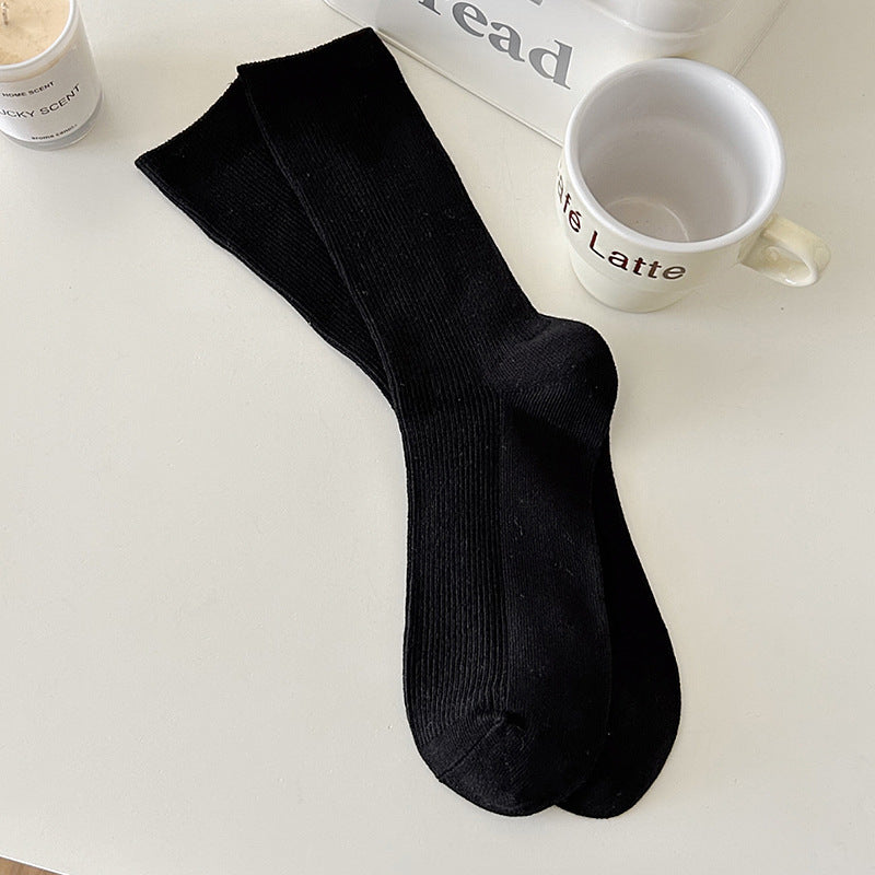 Solid Color Ribbed Simple Socks
