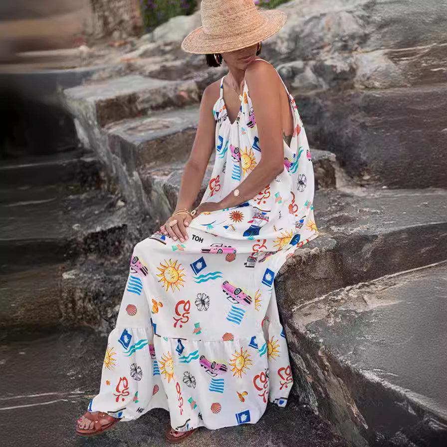 Floral Print V-Neck Maxi Dress Comfortable Casual Summer Dress