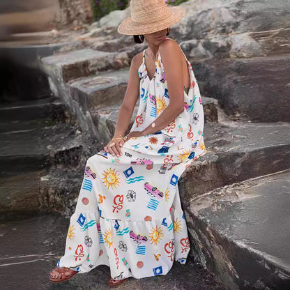 Floral Print V-Neck Maxi Dress Comfortable Casual Summer Dress